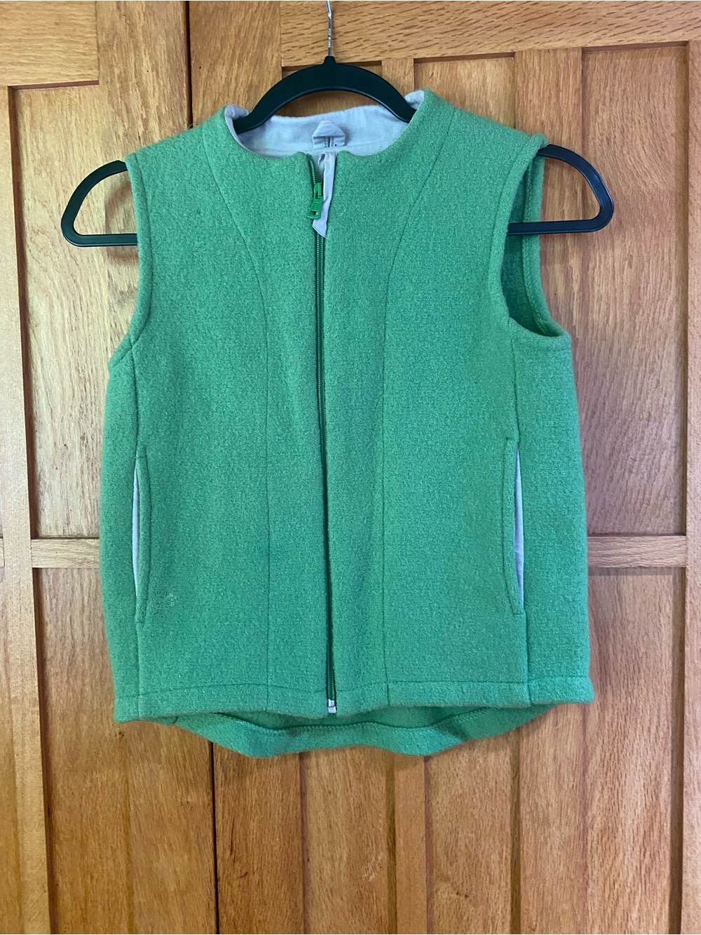 Kids Virgin Wool Green Zip-Front Vest